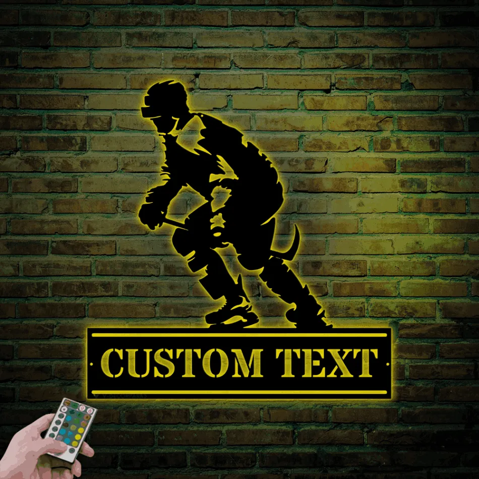 Custom Hockey Sign Led Lights, Personalized Hockey Metal Sign, Hockey Player Wall Decor, Ice Hockey Art, Hockey Decor, Hockey Gifts For Boys Bedroom