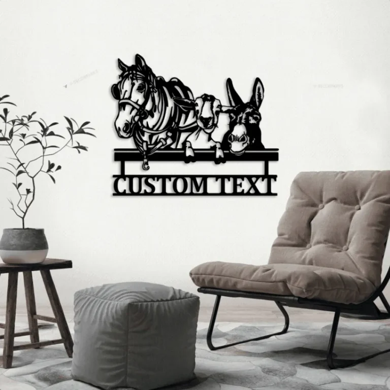 Custom Horse Mule Goat Farmhouse Metal Sign Led Lights, Personalized Animal Livestock Name Sign Cattle Farm Barn Decor Farmer Donkey Goat