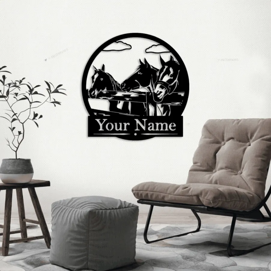 Custom Horses - Fence - Metal Led Lights Sign, Farm Decor, Barrel Racing Gift, Personalized Sign, Western, Farmhouse Style