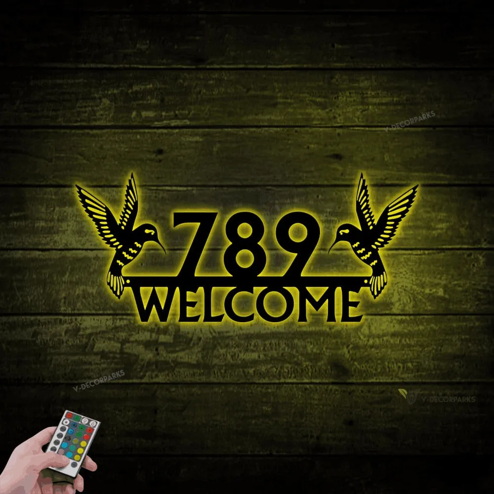 Custom Hummingbird House Address Metal Wall With Led Lights, Welcome Sign, Custom House Address, Metal House Numbers, Gate Decor, Front Decor