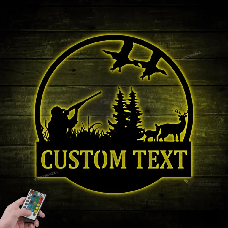 Custom Hunting Metal Sign With Led Lights, Personalized Metal Sign, Custom Deer Sign, Duck Sign, Duck Hunting Sign, Deer Head Sign, Hunting Camp Sign