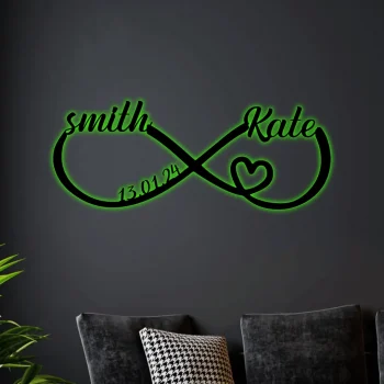 Custom Infinity Heart Metal Sign With Led Lights, Wedding Gifts, Infinity Heart Wall Decor, Couples Metal Wall Art, Valentines Day Gift