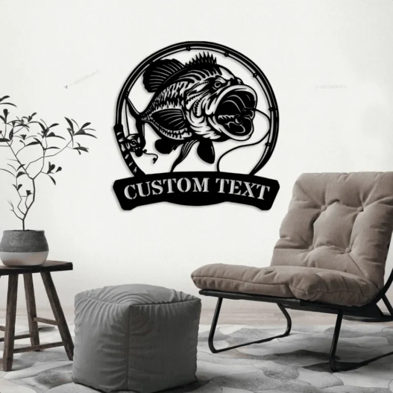 Custom Largemouth Bass Fishing Metal Sign Led Lights, Personalized Fisher Name Sign Home Decor Kid Boy Girl Nursery Decoration Birthday