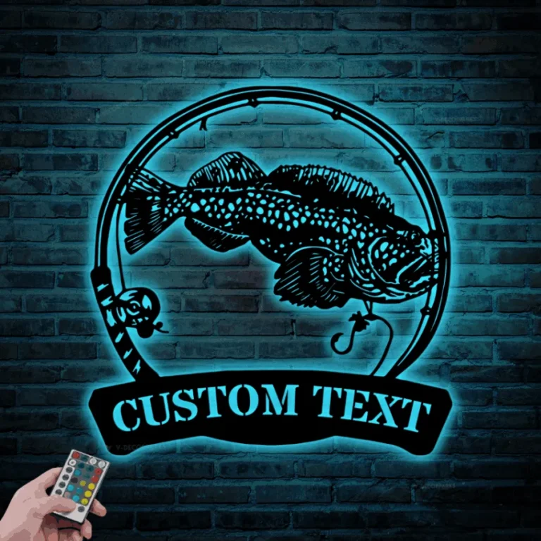 Custom Lingcod Fishing Metal Sign Led Lights, Personalized Fisher Name Sign Home Decor Kid Boy Girl Nursery Decoration Birthday