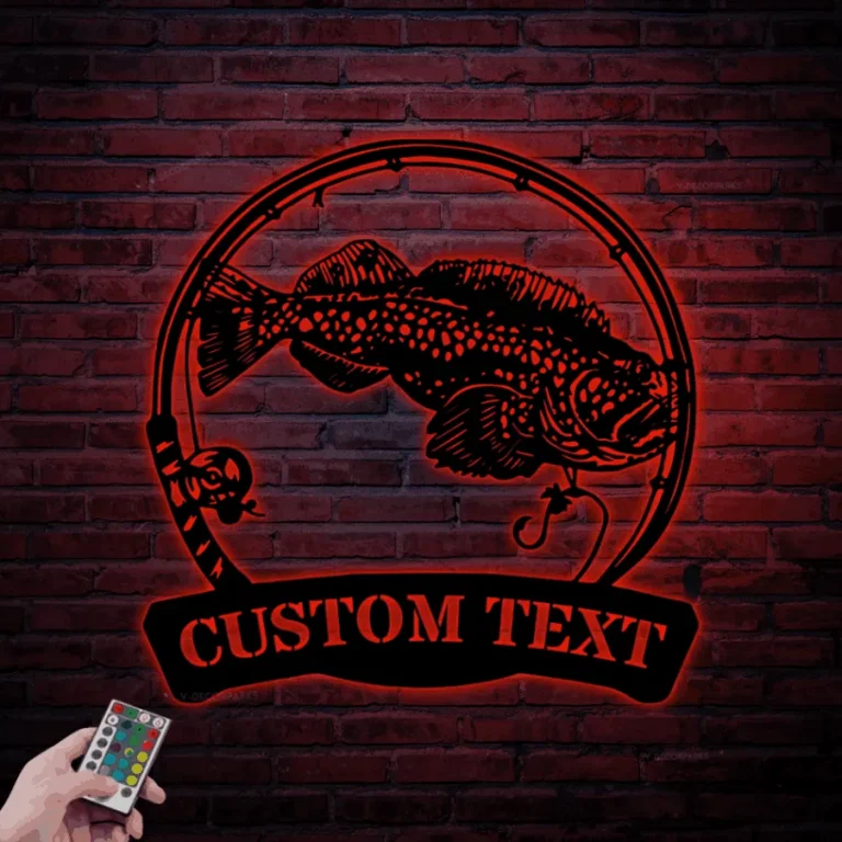 Custom Lingcod Fishing Metal Sign Led Lights, Personalized Fisher Name Sign Home Decor Kid Boy Girl Nursery Decoration Birthday