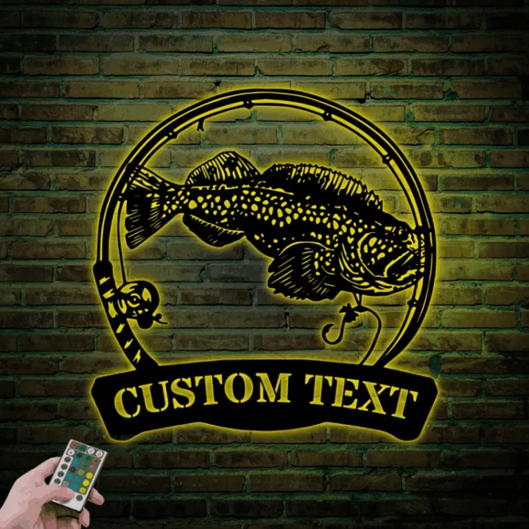 Custom Lingcod Fishing Metal Sign Led Lights, Personalized Fisher Name Sign Home Decor Kid Boy Girl Nursery Decoration Birthday