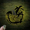 Custom Mandala Sea Turtle Palm Tree Metal Sign Led Lights, Personalized Marine Turtle Lover Name Sign Home Decor Beach Turtle Kid Nursery