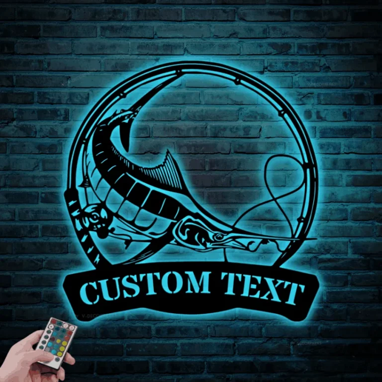 Custom Marlin Fishing Metal Sign Led Lights, Personalized Fisher Name ...