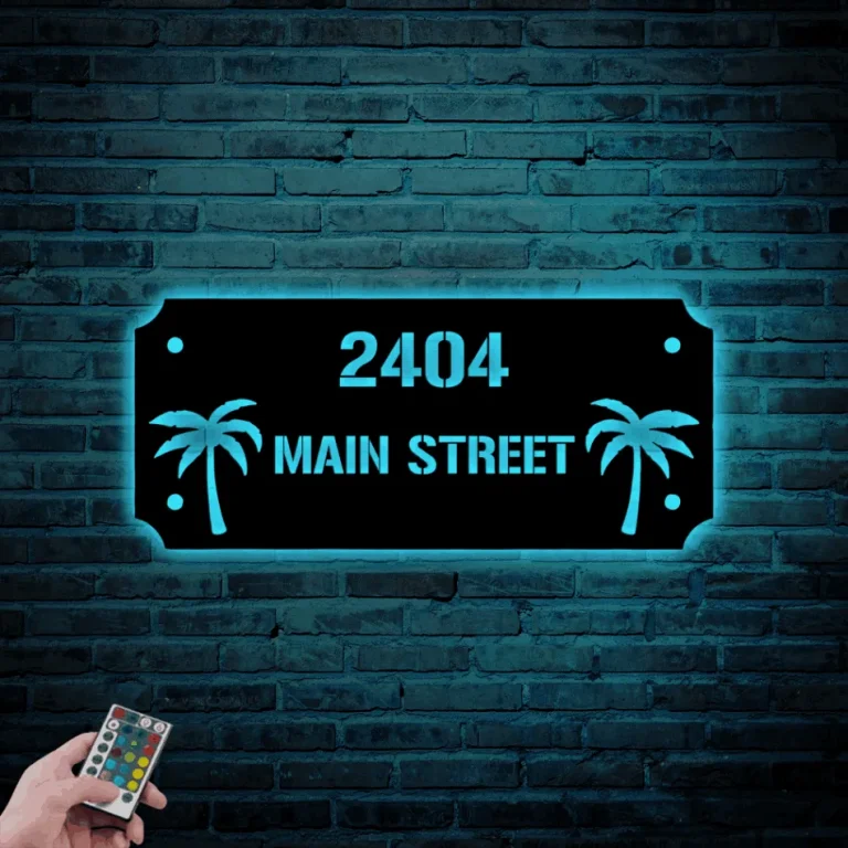 Custom Metal Address Sign With Led Lights, Metal House Number Street Name Sign Modern Address Plaque Personalized Address Sign Home Decor