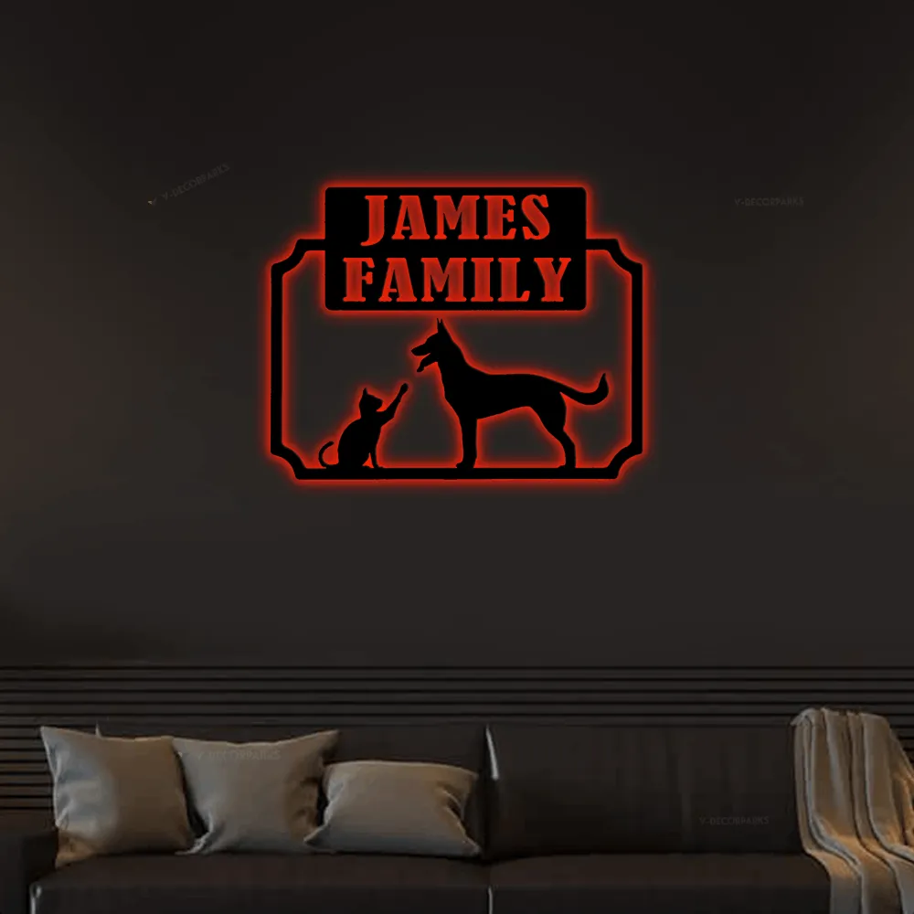 Custom Metal Address Sign Led Lights, , Cat And Dog Sign, Housewarming Gift, Cat Sign,dog Sign,custom Metal Sign,outdoor Decor, Wall Sign