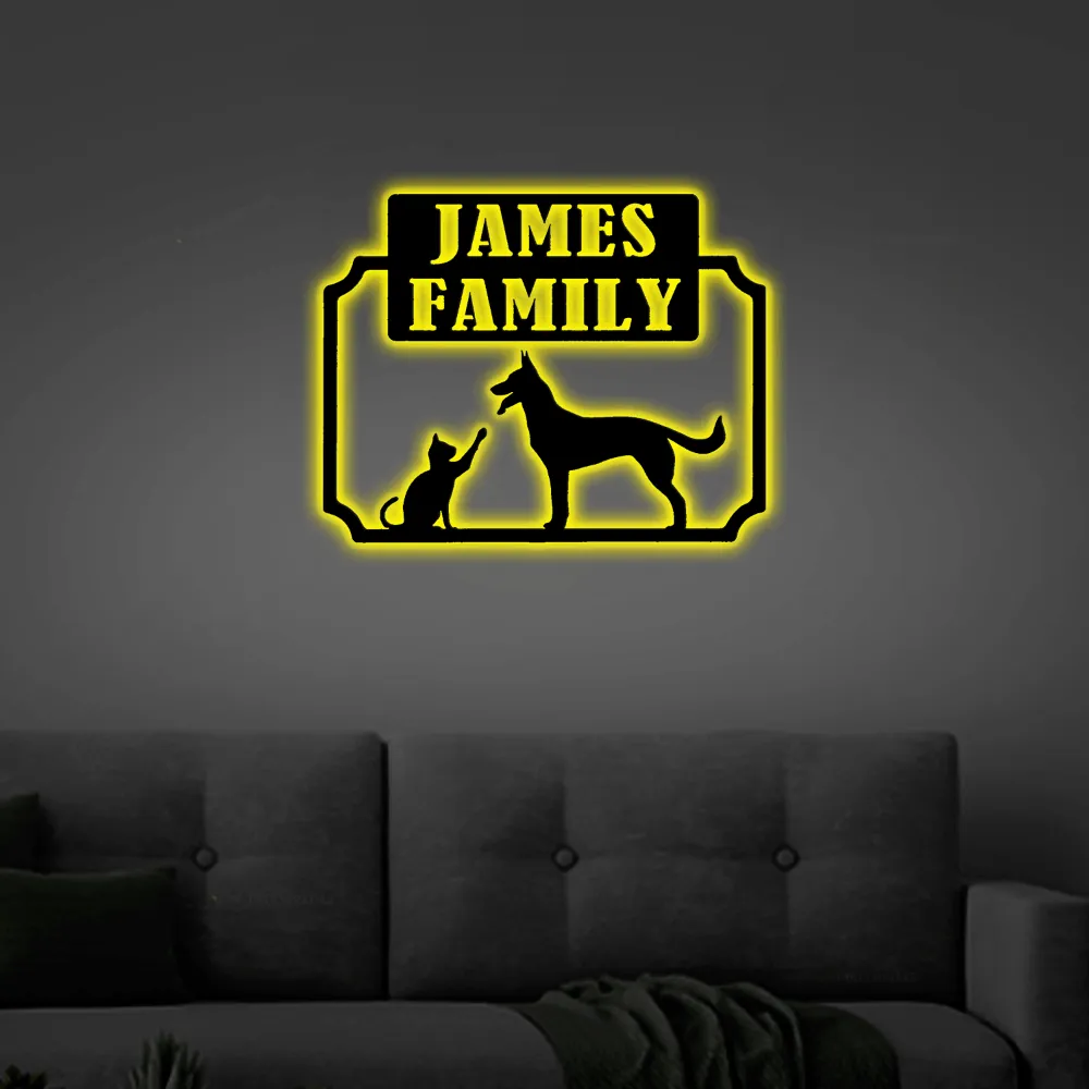 Custom Metal Address Sign Led Lights, , Cat And Dog Sign, Housewarming Gift, Cat Sign,dog Sign,custom Metal Sign,outdoor Decor, Wall Sign