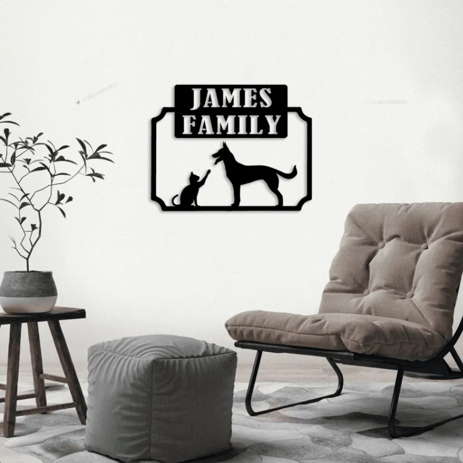 Custom Metal Address Sign Led Lights, , Cat And Dog Sign, Housewarming Gift, Cat Sign,dog Sign,custom Metal Sign,outdoor Decor, Wall Sign