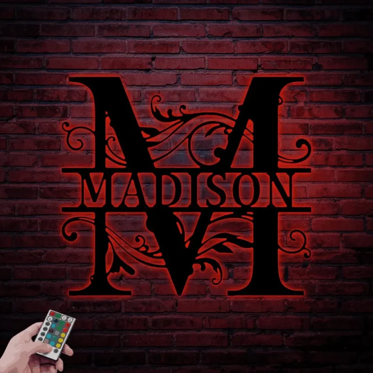 Custom Metal Family Name Sign For Wall With Led Lights, Personalized ...