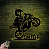 Custom Motocross Biker Kids Metal Sign Led Lights, Personalized Little Dirt Bike Boy Name Sign Home Motorcycle Racing Big Bike Rider Decor