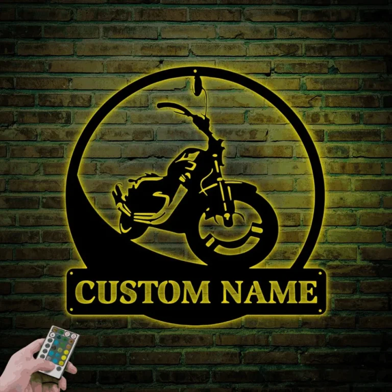 Custom Motorcycle Garage Metal Sign With Led Lights, Biker Wall Sign Motorcycle Metal Wall Art, Cafe Racer Motorcycle Art, Gift For Men