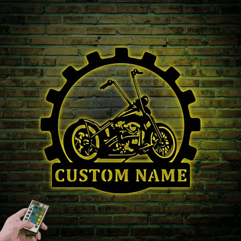 Custom Motorcycle Garage Metal Wall Art With Led Lights, Personalized Motorcycle Metal Sign, Motorcycle Art, Bike Lover Gift Last Name Plaque