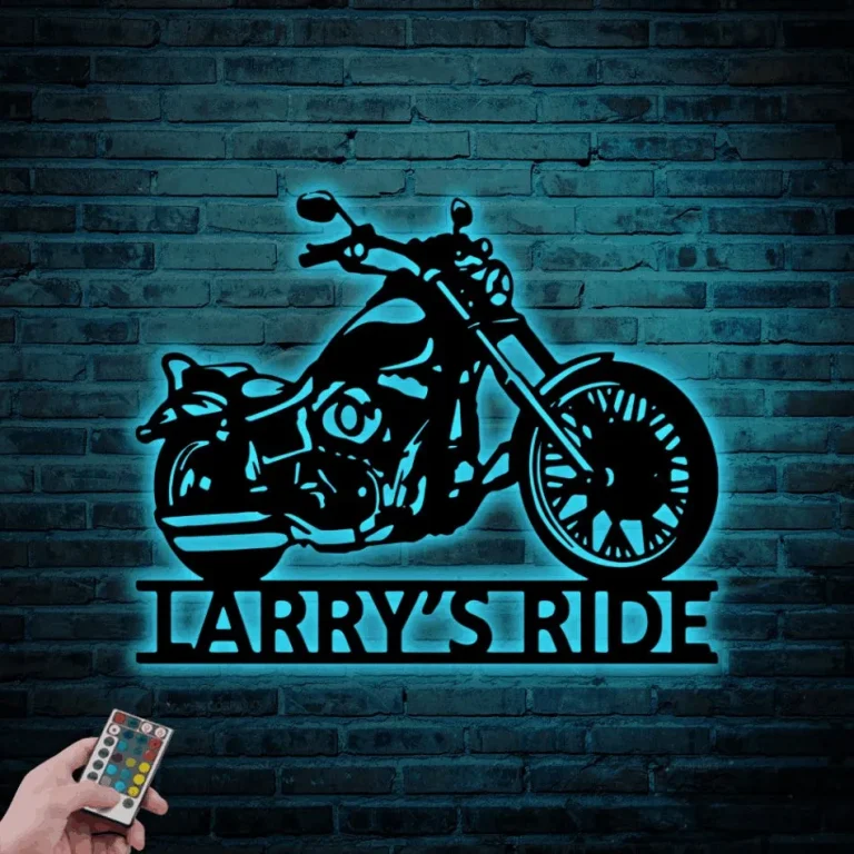 Custom Motorcycle Metal Wall Art With Led Lights, Motorcycle Art Garage Sign Personalized Biker Gift, Gift For Men, Bike Lover Gift