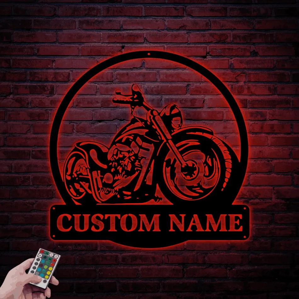 Custom Motorcycle Sign With Led Lights, Motorcycle Metal Wall Art, Cafe Racer Motorcycle Art, Mancave Decor Father_s Day Gift