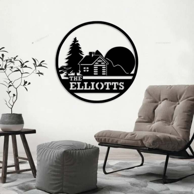 Custom Moutain Forest Cabin Metal Sign Led Lights, Personalized Welcome Family Name Cottage Sign Home Decor Family Logge Decoration