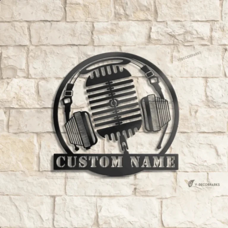 Custom Music Audio Studio Metal Wall Art Led Light, Personalized Microphone Headphones Name Sign, Musical Musician Room Decor, Gift For Singer