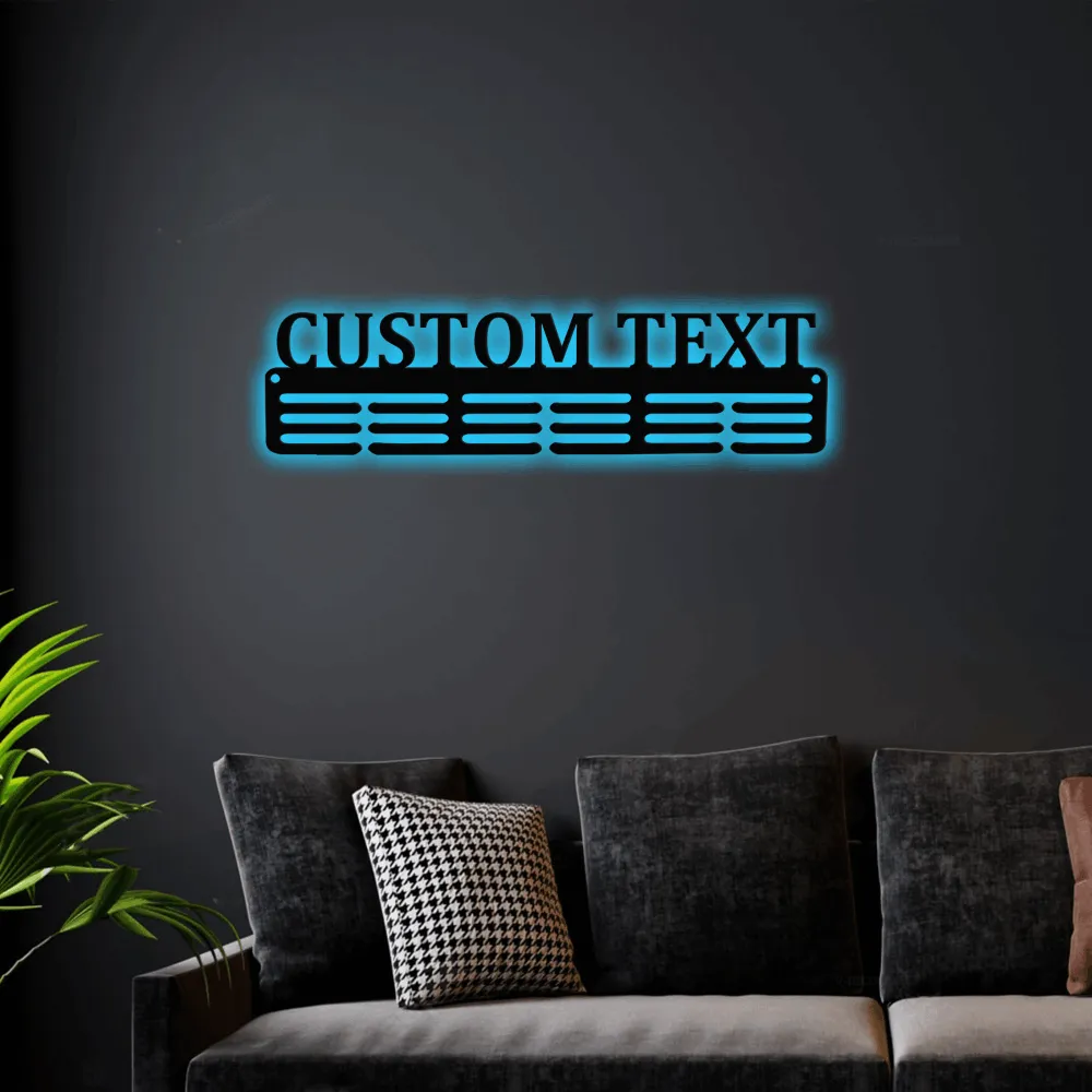 Custom Name Medal Hanger With Led Lights, Metal Sign - 12 Rungs For Medals & Ribbons, Show Team Spirit, Metal Sign, Wall Decor, Sport Athlete Gift