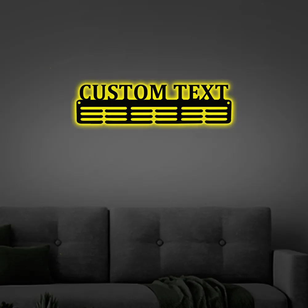 Custom Name Medal Hanger With Led Lights, Metal Sign - 12 Rungs For Medals & Ribbons, Show Team Spirit, Metal Sign, Wall Decor, Sport Athlete Gift