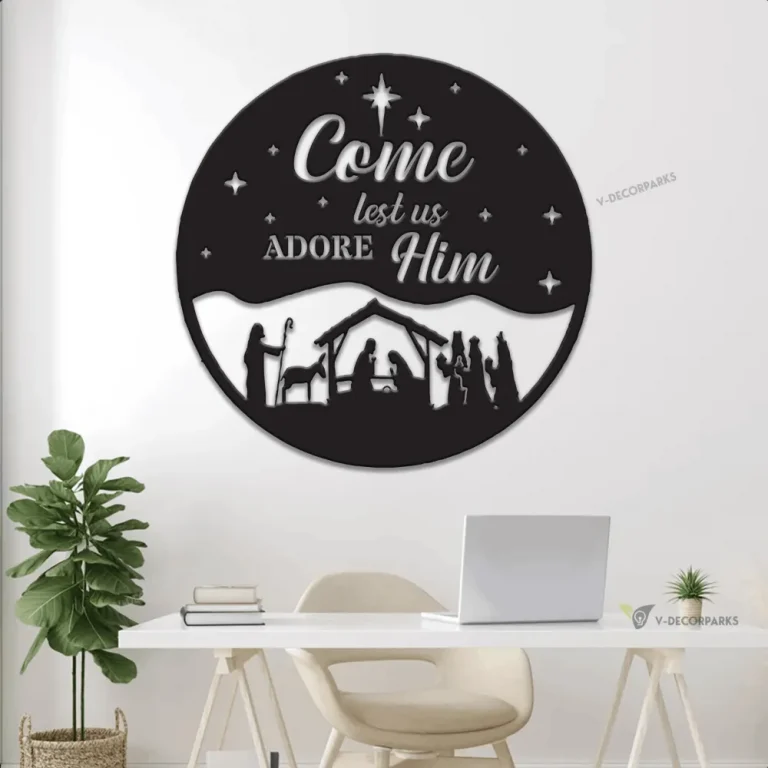 Custom Nativity Scene Metal Wall With Led Lights, Come Let Us Adore Him, Nativity Scene Christmas Decor, Christmas Wall Decor, Gift For Christmas