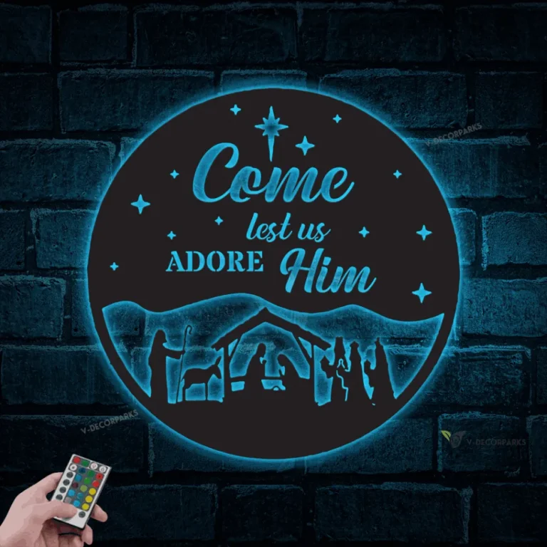 Custom Nativity Scene Metal Wall With Led Lights, Come Let Us Adore Him, Nativity Scene Christmas Decor, Christmas Wall Decor, Gift For Christmas