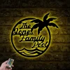 Custom Palm Tree Pool Family Metal Wall Art Led Light, Personalized Tropical Patio Name Sign, Beach House Decor, Tropical Wall Art, Custom Pool Sign