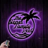 Custom Palm Tree Pool Family Metal Wall Art Led Light, Personalized Tropical Patio Name Sign, Beach House Decor, Tropical Wall Art, Custom Pool Sign