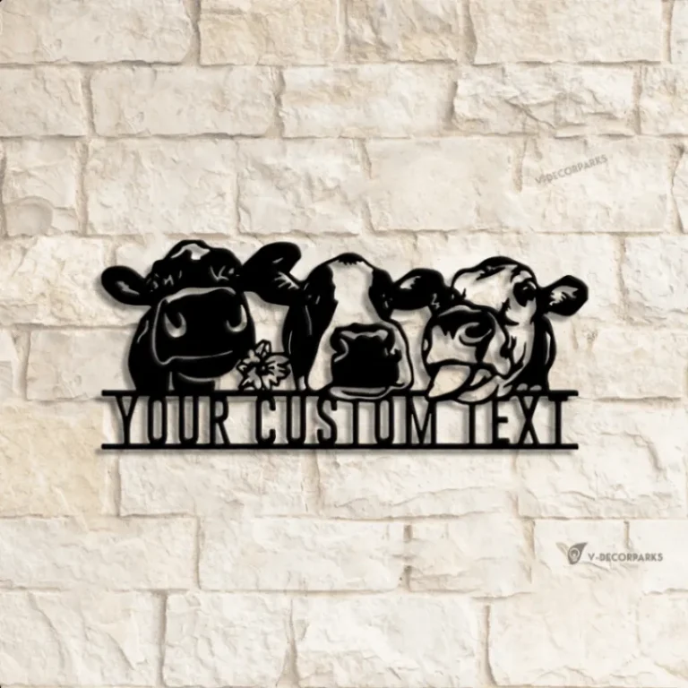 Custom Peeking Cow Farmhouse Metal Wall Art Led Light, Personalized Funny Calf Farm Name Sign, Heifer Barn Decor, Ranch Sign, Farmhouse Decor