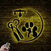 Custom Pet Grooming Hair Salon Metal Sign With Led Light, Personalized Groomer Name Sign, Animal Barber Shop Decor, Pet Salon Sign