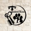 Custom Pet Grooming Hair Salon Metal Sign With Led Light, Personalized Groomer Name Sign, Animal Barber Shop Decor, Pet Salon Sign