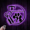 Custom Pet Grooming Hair Salon Metal Sign With Led Light, Personalized Groomer Name Sign, Animal Barber Shop Decor, Pet Salon Sign