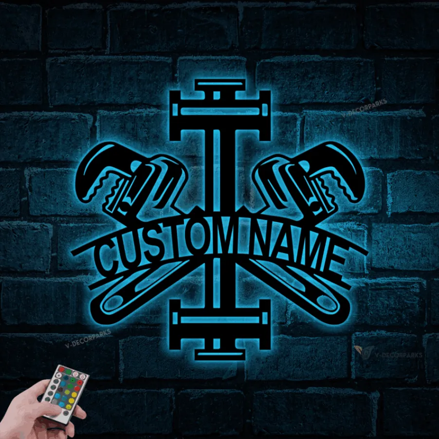 Custom Plumbing Metal Sign With Led Lights, Plumber Name Sign, Repair Service Decor, Gift For Plumber, Plumber Tools Sign, Plumbing Decor