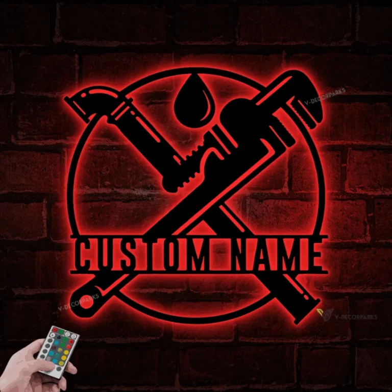 Personalized Plumbing Metal Wall Sign Led Light, Custom Plumber Name ...