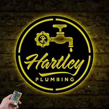 Custom Plumbing Metal Wall Art Led Light, Personalized Plumber Name Sign, Repair Service Decoration, Gift For Repairman, Father's Day Gift