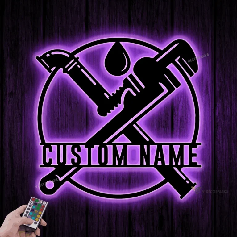 Personalized Plumbing Metal Wall Sign Led Light, Custom Plumber Name ...