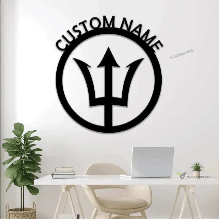 Custom Poseidon Trident Metal Sign With Led Lights, Trident Symbol Wall Art, Greek Mythology, Poseidon Symbol Neptune Astrological Symbol