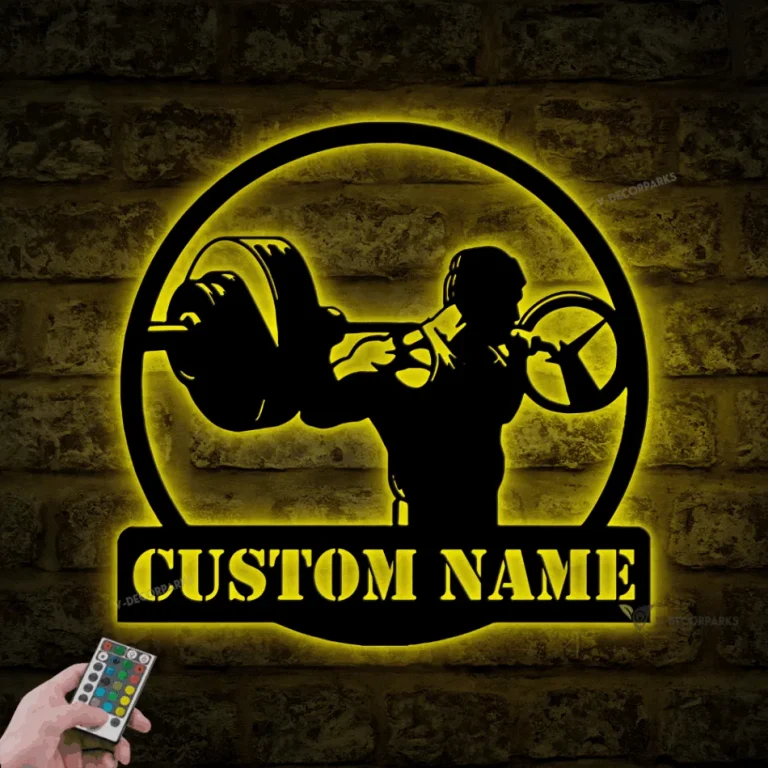 Custom Powerlifting Workout Metal Wall Art Led Light, Personalized Deadlift Barbell Name Sign, Bodybuilding Gym Fitness Decoration, Gift For Him