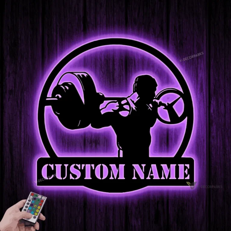 Custom Powerlifting Workout Metal Wall Art Led Light, Personalized Deadlift Barbell Name Sign, Bodybuilding Gym Fitness Decoration, Gift For Him
