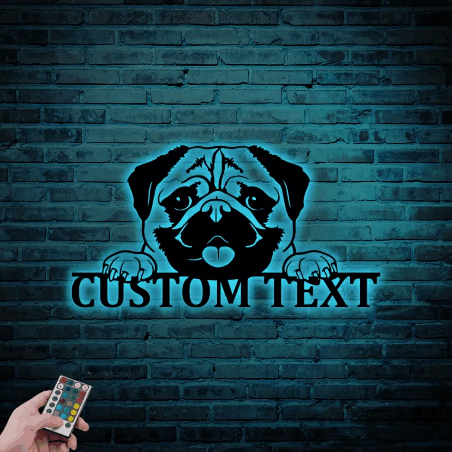 Custom Pug Wall Art Led Lights, Dog Metal Wall Art, Custom Name Pug Sign, Personalized Pug Wall Decor, Pug Gifts, Pug Mom, Pug Name Metal Sign