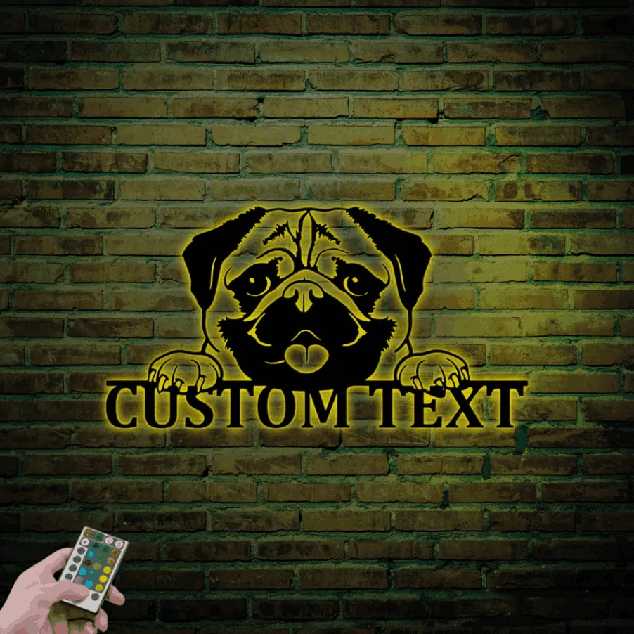 Custom Pug Wall Art Led Lights, Dog Metal Wall Art, Custom Name Pug Sign, Personalized Pug Wall Decor, Pug Gifts, Pug Mom, Pug Name Metal Sign