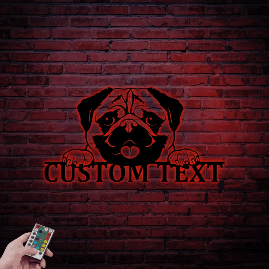 Custom Pug Wall Art Led Lights, Dog Metal Wall Art, Custom Name Pug Sign, Personalized Pug Wall Decor, Pug Gifts, Pug Mom, Pug Name Metal Sign