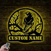 Custom Raven Metal Wall Art With Led Light, Raven Wall Art, Personalized Crow Moon Name Sign, Black Horror Bird Decoration, Man Cave Hanging Door