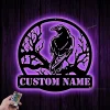 Custom Raven Metal Wall Art With Led Light, Raven Wall Art, Personalized Crow Moon Name Sign, Black Horror Bird Decoration, Man Cave Hanging Door