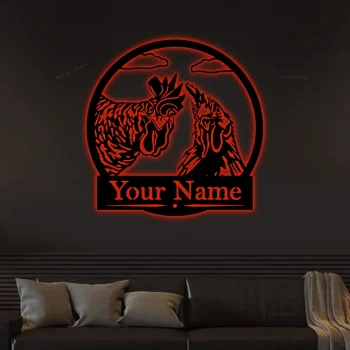 Custom Rooster - Metal Chicken Sign With Led Lights, Farm Decor, Barrel Racing Gift, Personalized Sign, Western, Farmhouse Style, Gifts, Horse Sign