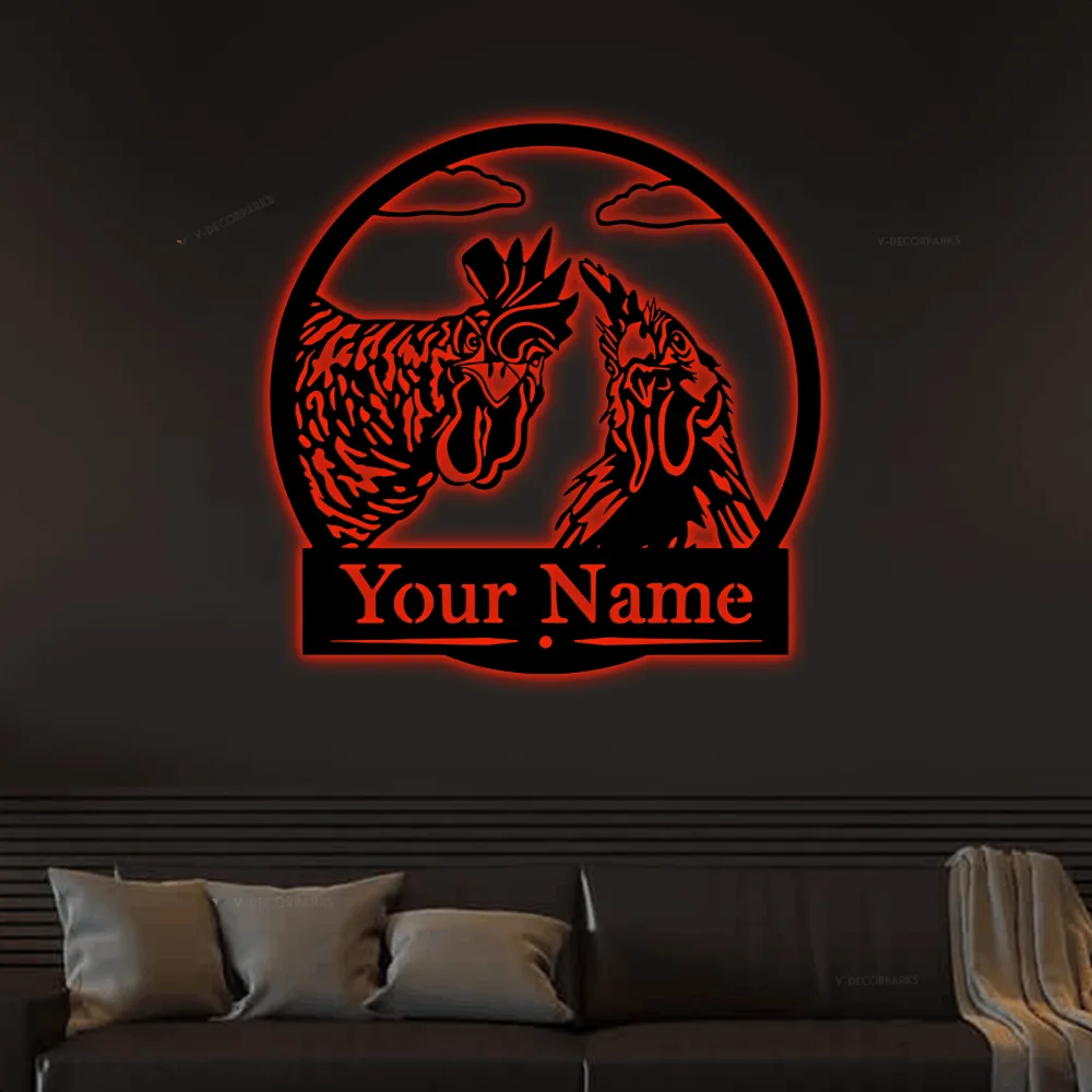 Custom Rooster - Metal Chicken Sign With Led Lights, Farm Decor, Barrel Racing Gift, Personalized Sign, Western, Farmhouse Style, Gifts, Horse Sign