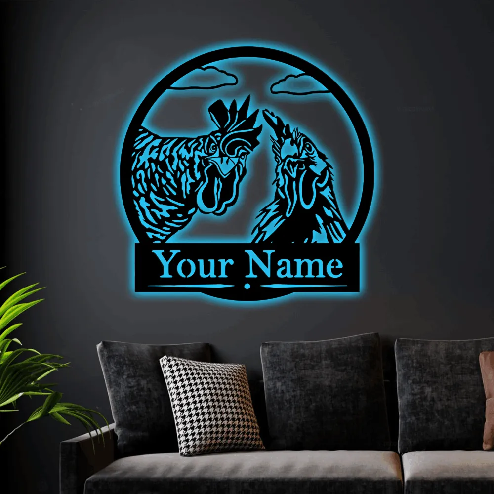 Custom Rooster - Metal Chicken Sign With Led Lights, Farm Decor, Barrel Racing Gift, Personalized Sign, Western, Farmhouse Style, Gifts, Horse Sign