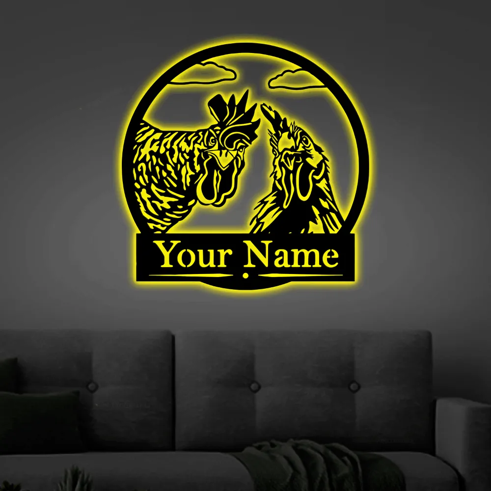 Custom Rooster - Metal Chicken Sign With Led Lights, Farm Decor, Barrel Racing Gift, Personalized Sign, Western, Farmhouse Style, Gifts, Horse Sign